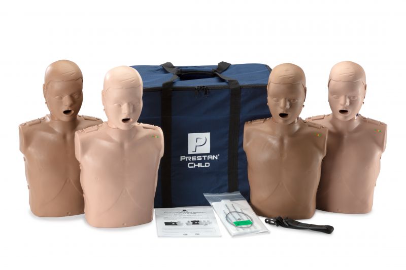 Kit de Diversidade de Mannequins Infantis Profissionais Prestan com Feedback de RCP, 4-Pacote (2 Pele Média & 2 Pele Escura) [SKU: PR00068]
