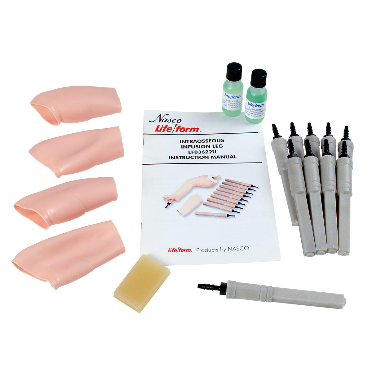 Pele de substituição intraóssea de perna Life/form® (pacote com 4) e ossos (pacote com 10)